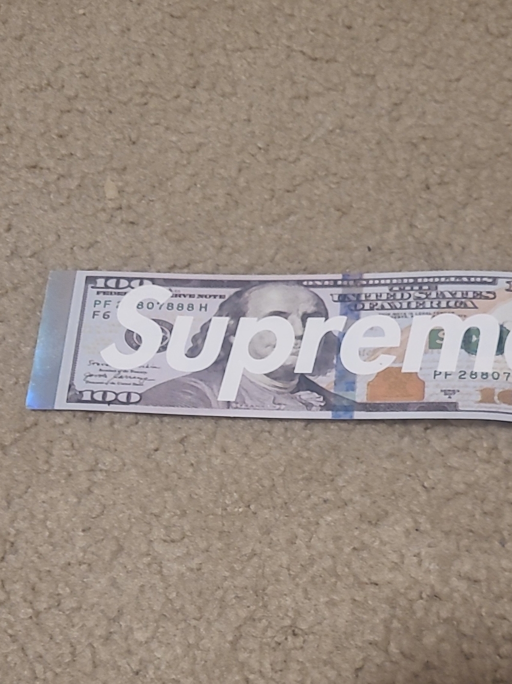Supreme Box Logo $100 Bill-Print Sticker